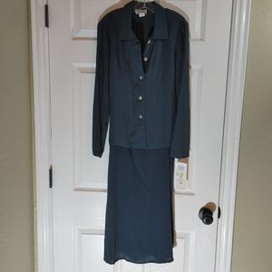 K Petite 2pc jacket and tank dress, dark teal, size 4P